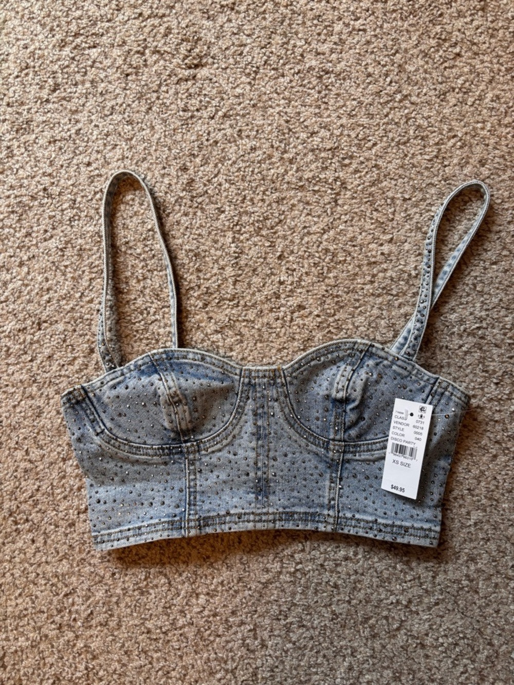 New Pacsun Bedazzled  Grey Denim Bustier Crop Top